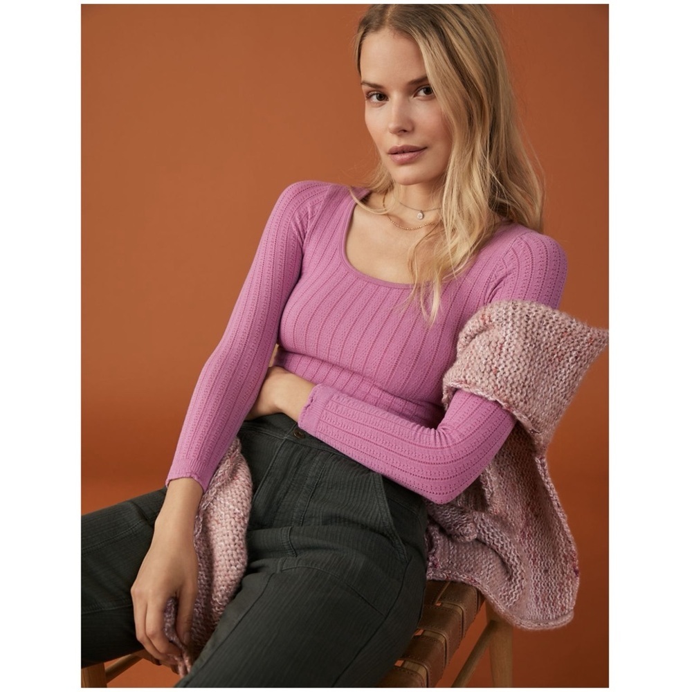 New Anthropologie Seamless Layering Top Long Sleeve T-Shirt Medium Pink Large